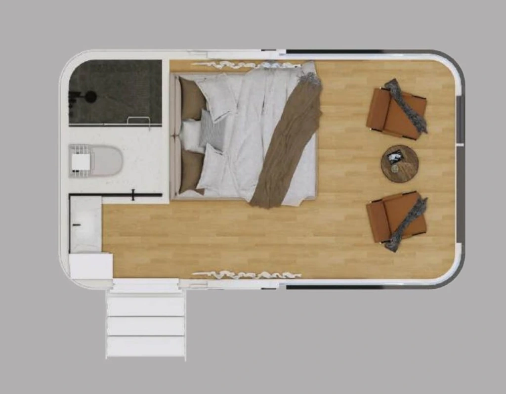 E3 Capsule House, furnished layout