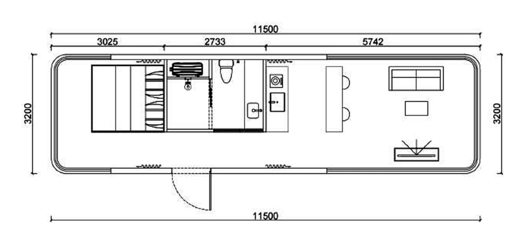 E8 Capsule House (no balcony), floor plan