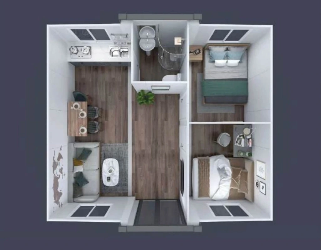 F20 Expandable House (Flat Roof), furnished layout